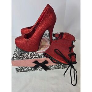 Bordello Pleaser Red Glitter Platform Pumps Heels with Spat Covers Womens 9
328